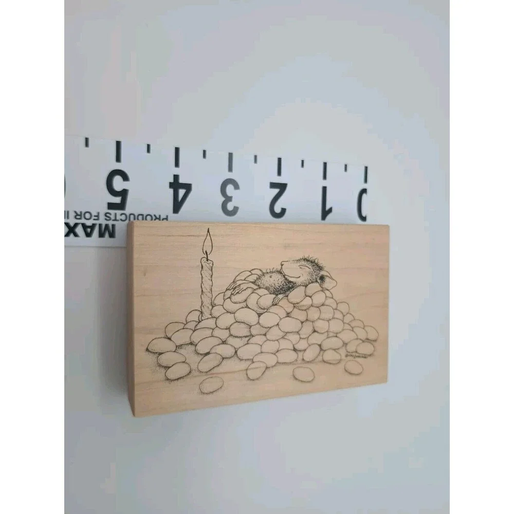 House Mouse Candle & Jelly Beans Birthday Sleep Nap Stampa Rosa Rubber Stamp 71